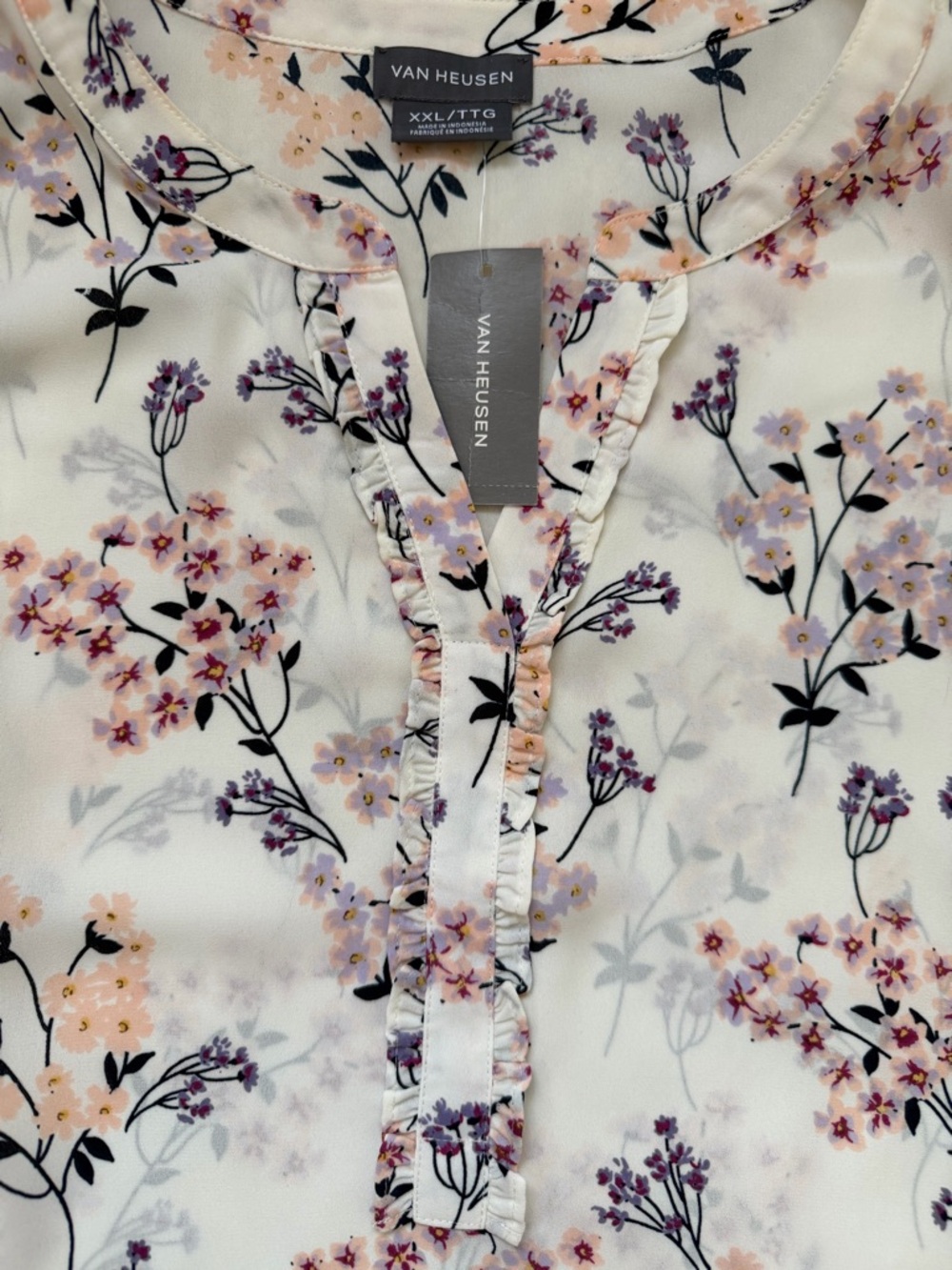 Van Heusen White Floral Swiss Dot Sleeve Blouse XXL New - Picture 4 of 9